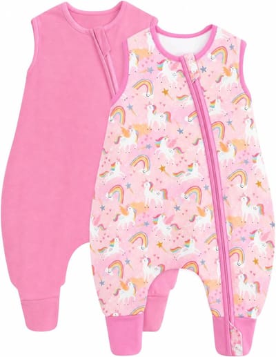 Slaapzak met Voeten, Set van 2, 100% Katoen, 1 TOG, Geschikt voor Alle Seizoenen, 6 Maanden tot 6 Jaar, Comfortabel en Ademend