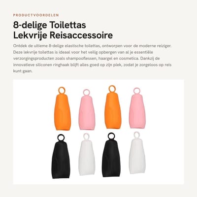 Dailygoods- Toilettas Lekvrij - Reis Toilettas - Elastische Fleshoezen - Herbruikbare Accessoire - Geschikt voor Cosmetica - Stabiliteit en Gebruiksgemak - Reisflessen