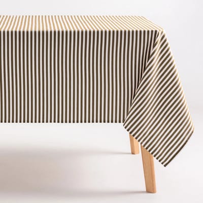 GAMUSI - Vlekbestendig Tafelkleed Katoen Polyester Streeppatroon Arenza - 160 x 100 cm - Taupe - Tafellaken met Vlekwerende Coating - Landelijke Stijl