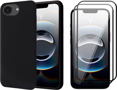 Hoesje geschikt voor iPhone 16e - 2x Screenprotector Volledig Dekkend Glas - Mat Back Case Zwart