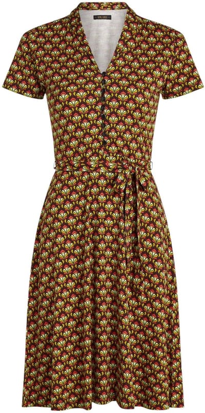 Dailygoods- Damesjurk met ceintuur - Korte mouwen - Knielang - Grafische print - Jersey-stof met stretch - Tijdloze look - Jurk