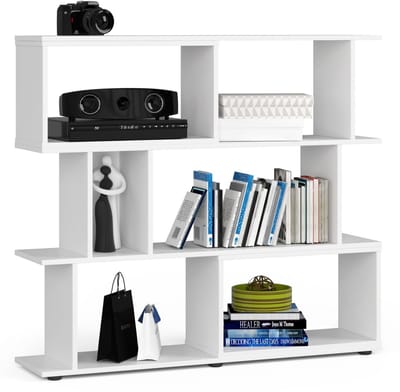 Witte Boekenkast met 6 Planken FIX MINI / Open Opbergplanken / Wit / AKORD Furniture Factory / 120x28,4x107,5 cm
