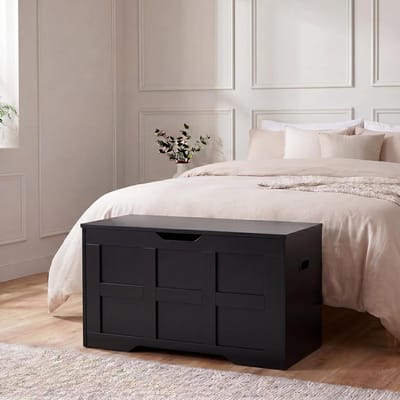 Opbergpoef - Opbergkist Poef - Ruimte Besparen - Shaker Stijl - 76 cm Breed - Zwart