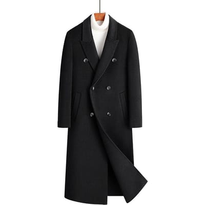 Herfst en Winter Heren Handgemaakte Dubbelzijdige Wollen Jas Jeugd Modetrend Lange Wollen Jas Trenchcoat Heren 190 zwart