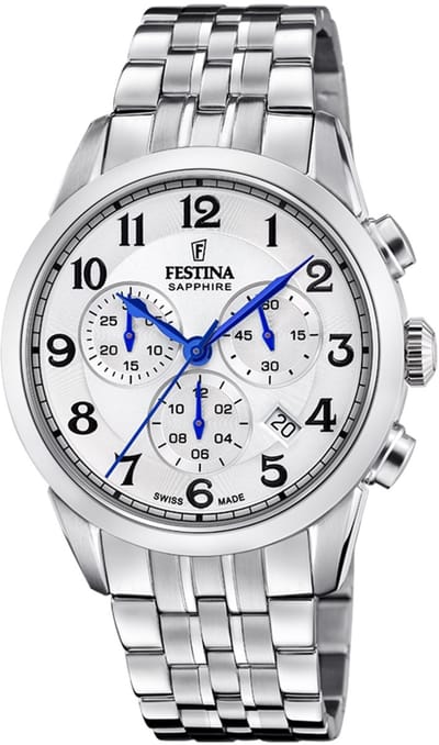 Festina F20040/1 Heren Horloge - Chronograaf - Mineraalglas - Roestvrijstaal/Staal - Zilverkleurig - Ø 41 mm - Quartz - Vouw/Vlindersluiting