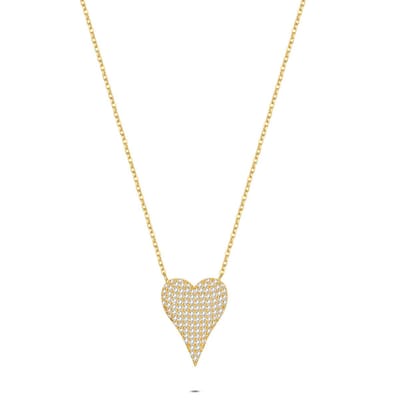Twice As Nice Halsketting in zilver, hartvormig met zirkonia Goudkleurig 45cm+5cm