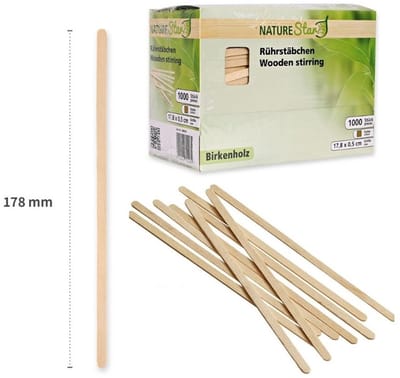 NatureStar BIO houten roerstaafjes 17,8 cm 1000 stuks BIO in handige hygiënische dispenserdoos