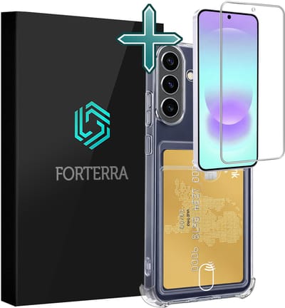 Hoesje Geschikt voor Samsung Galaxy A37 - Met Screenprotector - Pashouder - Kaarthouder - Back Cover - Telefoon Hoes Shockproof - Siliconen Case - Shock Proof - Pasjes Houder - Transparant