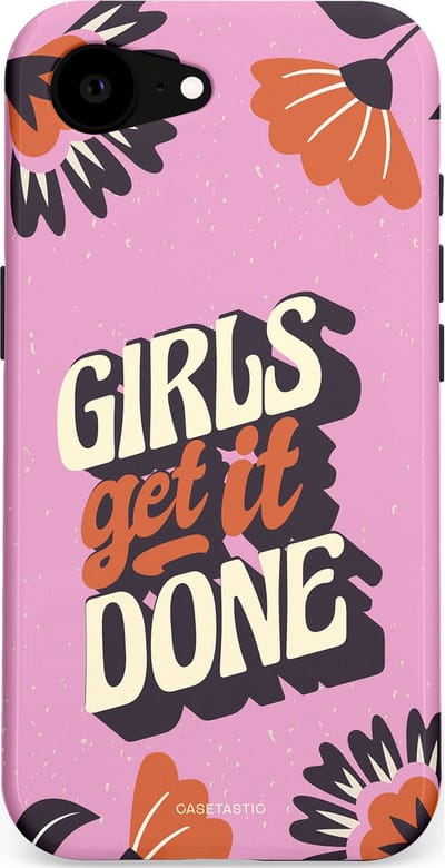 Casetastic hoesje geschikt voor Apple iPhone 16e / Apple iPhone 17e - MagSafe - Dubbellaagse bescherming - Girls get it done - Fashion Case - Lila Donkergrijs Terracotta