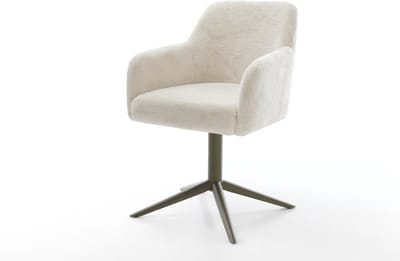 Eetkamerstoel Greg-Flex kruispoot afwerking met titanium pluchen crème-wit 360° draaibaar rocker-functie pocketveer kern
