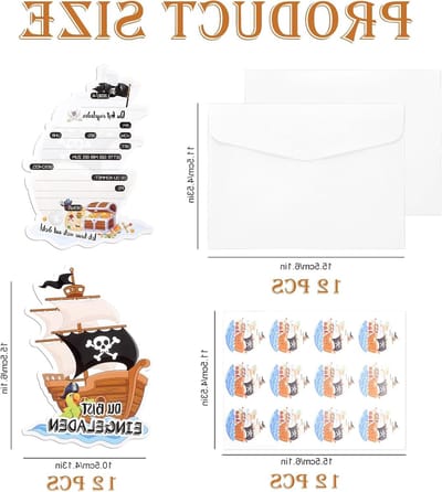 Piraat thema verjaardagsuitnodigingen, 12 stuks met enveloppen en stickers, voor kinderfeest en piratendecoratie