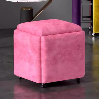 Stapelbare Poef - Zitkubus Krukje - Flexibel Zitten - 5-in-1 Ontwerp - 35x35x35 cm - Roze