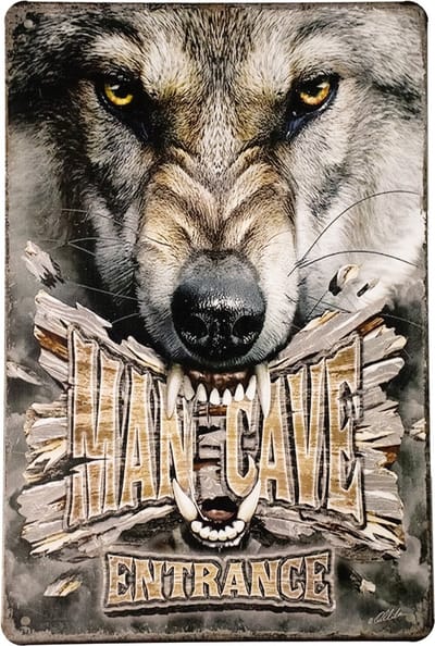 Wandbord - Mancave wolf - Metalen wandbord - Mancave - Mancave decoratie - Retro - Metalen borden - Metal sign - Bar decoratie - Tekst bord - Wandborden – Bar - Wand Decoratie - Metalen bord - UV b