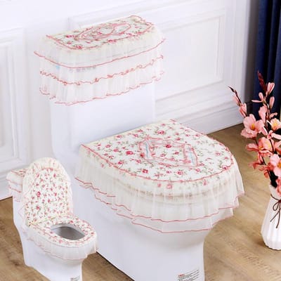 Housse de toilette amovible en dentelle brodée, 3 pièces, décoration de la maison, tissu anti-poussière, antibactérien, coussin d'anneau de siège de toilette