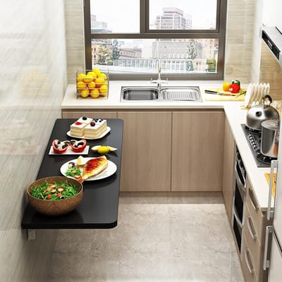 Wand Klaptafel - Opvouwbaar Bureau - Ruimte Besparen - Driehoekige Plankbeugel - 60 x 40 cm - Zwart