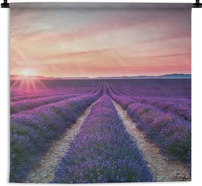 Wandkleed - Wanddoek - Lavendel - Paars - Bloemen - 180x180 cm - Wandtapijt
