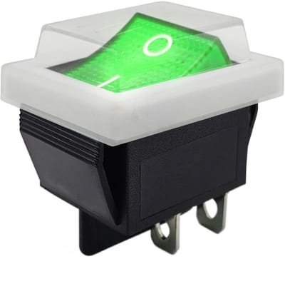 ProRide Wipschakelaar ON-OFF KCD4-202 - met Wit Beschermkapje - 2 Polig - 250V/16A - 30x22mm - Groen met controlelampje
