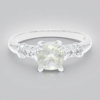 Cavill - 925 Zilver Ring met 0,71 ct Orthoklaas & 12 Witte Topaas 0,067 ct - Vintage Prong Zetting - Elegante Damesring Maat 17