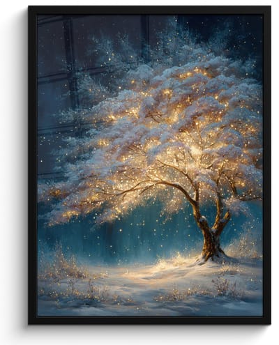 Poster in lijst - Fotolijst 60x80 cm - Posters - Levensboom - Nacht - Donker - Blauw - Posterlijst zwart - Decoratie - Wanddecoratie woonkamer - Muurdecoratie slaapkamer