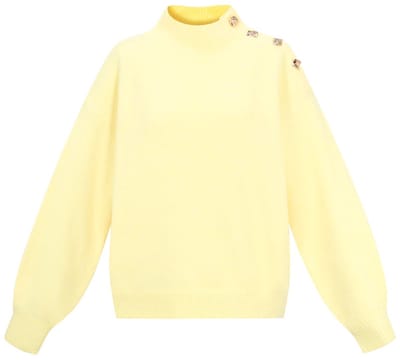 Comfortabele Gebreide Polyester Dames Trui met Schildkraag en Schouderknopen - Blauw - Maat L/XL