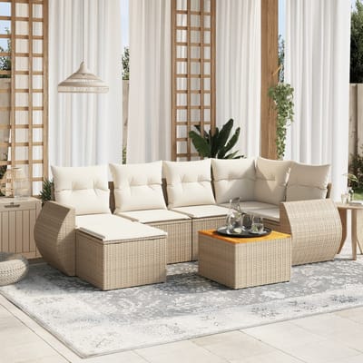 vidaXL - 7-delige - Loungeset - met - kussens - poly - rattan - beige
