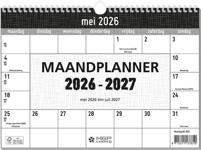 MGPcards - 15 Maanden planner 2026-2027 - Maandplanner - Nederlandse en Belgische feestdagen - mei 2026 t/m juli 2027 - 27 x 24,5 cm