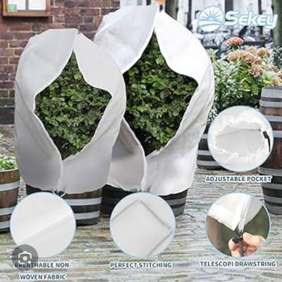 Beschermhoes PF21 230 x 200cm Voor Plantenafdekking met Trekkoord Tegen Vorst Wind en Neerslag,Potplantenzak Beige