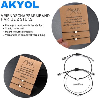 Akyol - Vriendschapsarmband - Cadeau voor vriend -vriendschaparmband -armband voor 2- armband voor vriendinnen --GELUKSARMBAND - Pinky promise - BFF - Vrienden - Relatie - Hartje – Wit – friend bracelet - 30 cm
