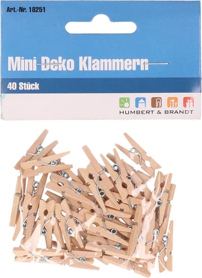 Humbert 40x mini decoratieve houten clips - 25mm - knijpers