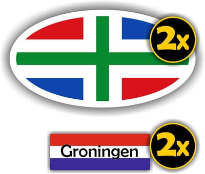 Jerma - Prov. Groningen vlag - auto sticker - 2x ovaal 13x7 cm - 2st 7x2.5 cm - Vinyl - zelfklevend