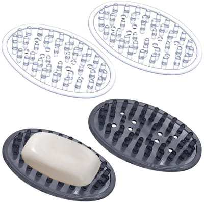 Dailygoods - Set van 4 Transparante Zeepbakjes - Antislip en Met Afvoer voor Badkamer en Keuken