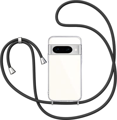 Hoesje met Koord geschikt voor Google Pixel 8 Pro - Back Cover Siliconen Case Transparant Hoes Zwart