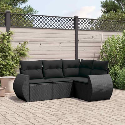 vidaXL - 4-delige - Loungeset - met - kussens - poly - rattan - zwart