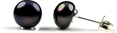 Zoetwater parel oorbellen Blacky's - oorknoppen - echte parels - zwart - sterling zilver (925) - sieraden zakje - parel oorbellen dames - parel oorknopjes