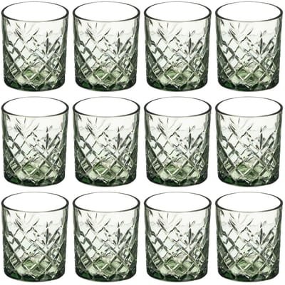 Vivalto Drinkglazen Fantasy - 12x stuks - 350 ml - glas - groen transparant - waterglazen