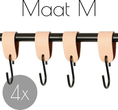 4x Leren S-haak hangers - Handles and more® | PEACH - maat M (Leren S-haken - S haken - handdoekkaakje - kapstokhaak - ophanghaken)