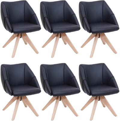 Set van 6 eetkamerstoelen MCW-Q52, keukenstoel, draaistoel, gestoffeerde stoel, eettafelstoel, draaibaar, hout, kunstleer ~ zwart