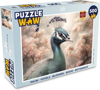 Puzzel Pauw - Vogels - Bloemen - Boom - Botanisch - Legpuzzel - Puzzel 500 stukjes