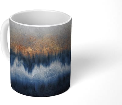 Mok - Koffiemok - Abstract - Goud - Luxe - Blauw - Mokken - 350 ML - Beker - Koffiemokken - Theemok