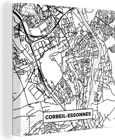 Canvas Schilderij Stadskaart - Corbeil-Essonnes - Plattegrond - Kaart - Frankrijk - Zwart wit - 20x20 cm - Wanddecoratie