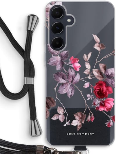 Case Company® - Hoesje met koord geschikt voor Samsung Galaxy A55 hoesje met Koord - Mooie bloemen - Telefoonhoesje met Zwart Koord - Bescherming aan alle Kanten en Over de Schermrand