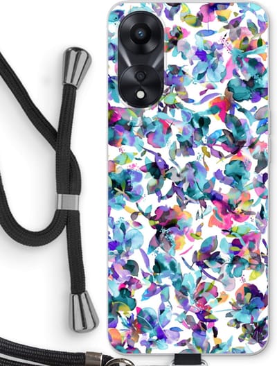 Case Company® - Hoesje met koord geschikt voor Oppo A78 5G hoesje met Koord - Hibiscus Flowers - Telefoonhoesje met Zwart Koord - Bescherming aan alle Kanten en Over de Schermrand