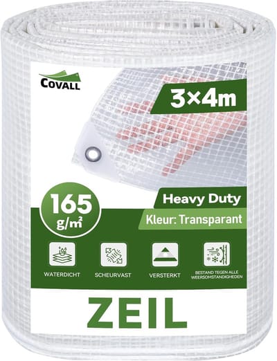Doorzichtig Zeil - Afdekzeil Waterdicht - Buiten Beschermen - Versterkt HDPE Materiaal - 3 x 4 Meter - Transparant