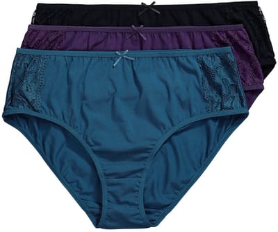 Ulla Popken - Dames - Midi-slips set van 3 zijkant met kant - Aubergine - Maat 58+