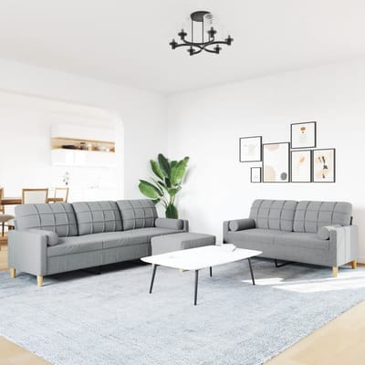 vidaXL - 3-delige - Loungeset - met - voetenbank - en - kussens - stof - lichtgrijs