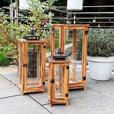 Lantaarn Set - Decoratieve Lantaarns - Sfeervolle Decoratie - Massief Hout Metaal - XXL 3 Stuks - Bruin Brons