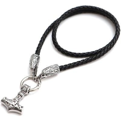 Viking RVS Raven Hanger Anker Noorse Raaf Thor's Mjolnir Hamer Leren Ketting Kettingen Etnische Amulet Mannen Sieraden 60cm gray
