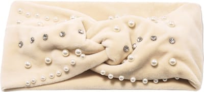 Emilie collection – Haarband – Beige – Fluweel – Parels & Strass – Luxe Afwerking