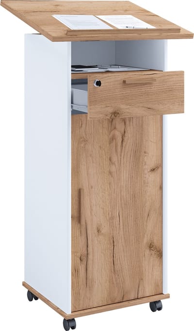 Houten lessenaar Verrijdbare lessenaar Statafel op wielen Lade Melta deur