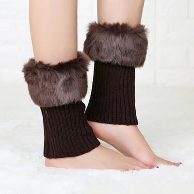 Dames Warme Gebreide Beenwarmers met Bont – Winter Sokken & Laarsovertrekken – Ademend, Anti-Wrijving, Wollen Beenmode